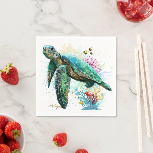 Sea turtle underwater watercolor Style Napkins