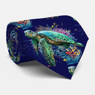 Sea turtle underwater watercolor Style Neck Tie