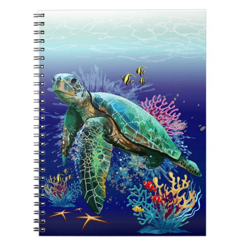 Sea turtle underwater watercolor Style Notebook