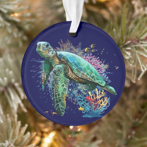 Sea turtle underwater watercolor Style Ornament