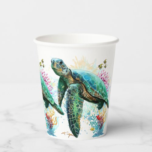 Sea turtle underwater watercolor Style Paper Cups