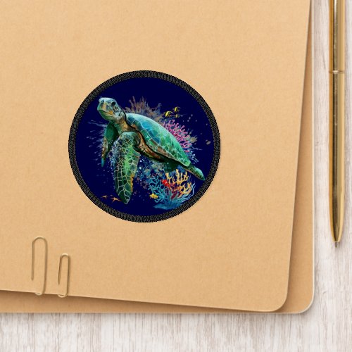 Sea turtle underwater watercolor Style Patch