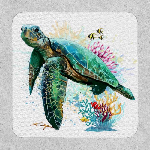 Sea turtle underwater watercolor Style Patch