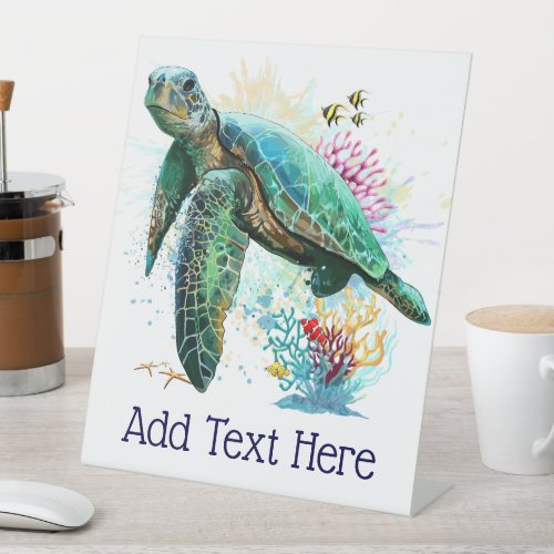 Sea turtle underwater watercolor Style Pedestal Sign
