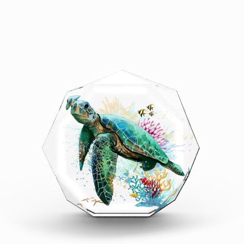 Sea turtle underwater watercolor Style Photo Block