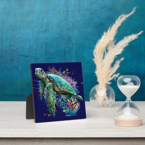 Sea turtle underwater watercolor Style Plaque