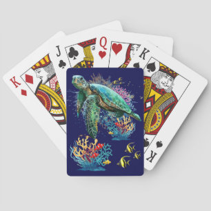 Sea turtle underwater watercolor Style Poker Cards