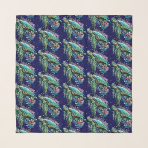 Sea turtle underwater watercolor Style Scarf