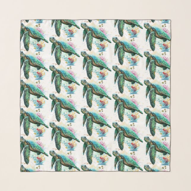 Sea turtle underwater watercolor Style Scarf (Front)