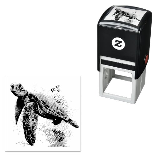 Sea turtle underwater watercolor Style Self_inking Stamp