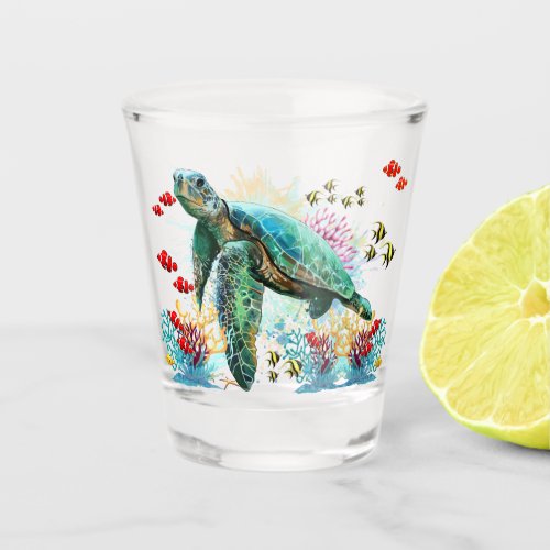 Sea turtle underwater watercolor Style Shot Glass
