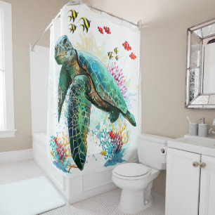 Sea turtle underwater watercolor Style Shower Curtain