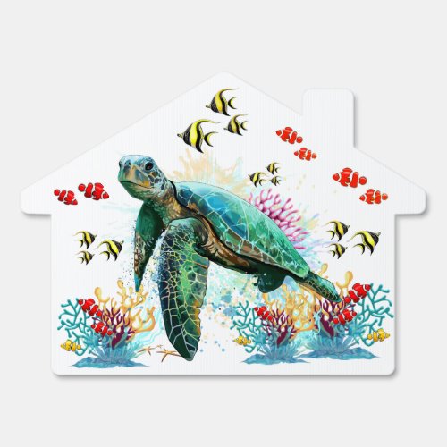 Sea turtle underwater watercolor Style Sign