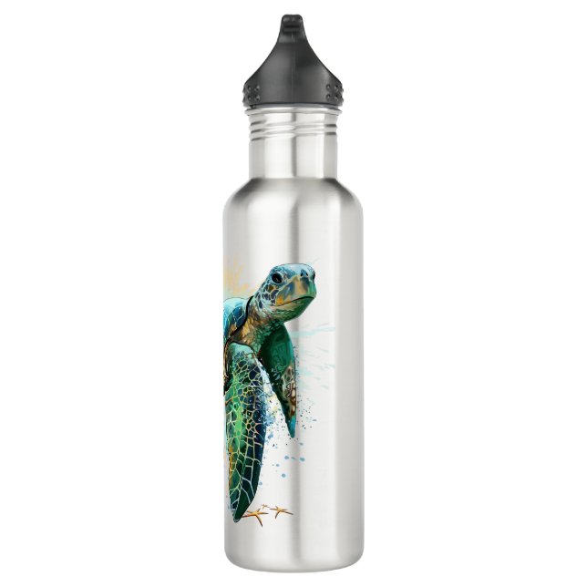 Sea turtle underwater watercolor Style Stainless Steel Water Bottle (Right)