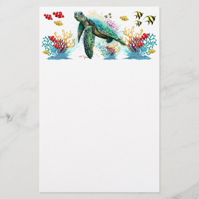 Sea turtle underwater watercolor Style Stationery (Front)