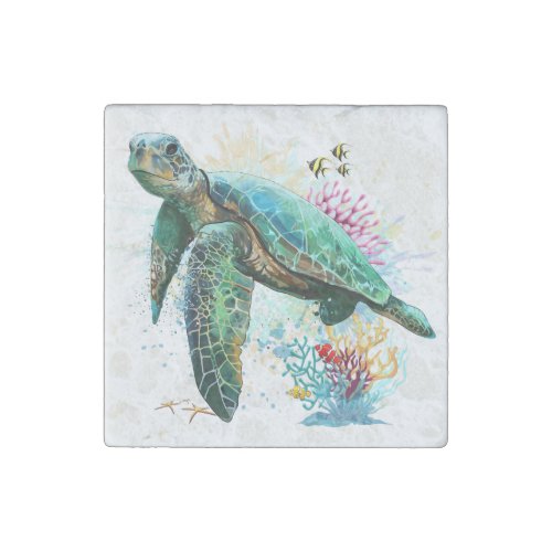 Sea turtle underwater watercolor Style Stone Magnet