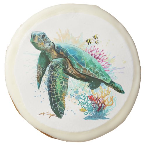 Sea turtle underwater watercolor Style Sugar Cookie