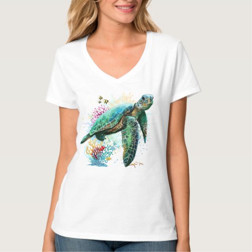 Sea turtle underwater watercolor Style T_Shirt