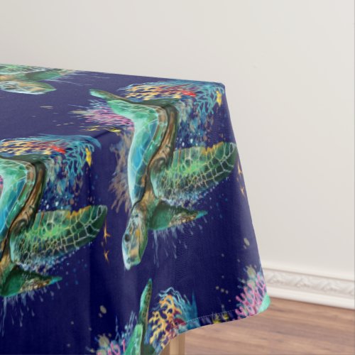 Sea turtle underwater watercolor Style Tablecloth