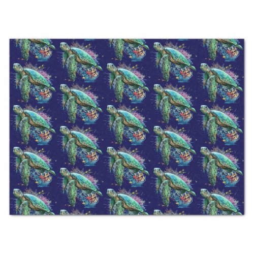 Sea turtle underwater watercolor Style Tissue Paper