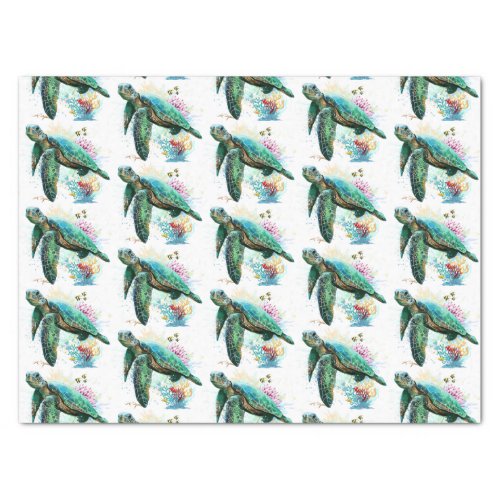 Sea turtle underwater watercolor Style Tissue Paper