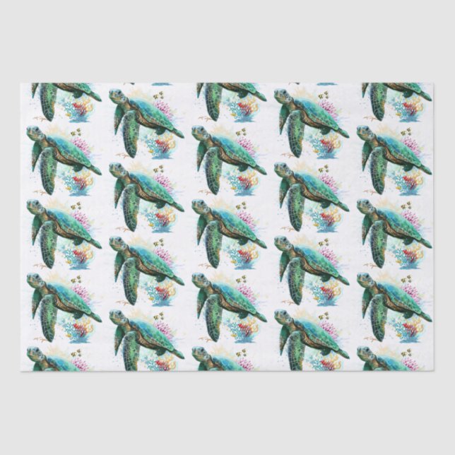 Sea turtle underwater watercolor Style Tissue Paper (Front)
