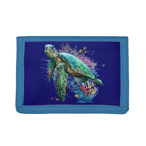 Sea turtle underwater watercolor Style Trifold Wallet