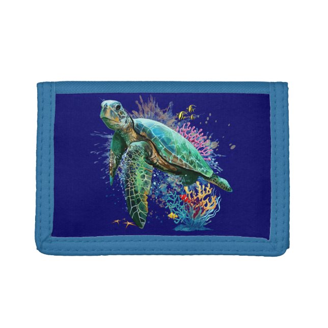 Sea turtle underwater watercolor Style Trifold Wallet (Front)