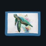 Sea turtle underwater watercolor Style Trifold Wallet<br><div class="desc">Beautiful Sea turtle swimming in peaceful summer underwater created in watercolor style. Original Vector Graphic Art Illustration Copyright BluedarkArt TheCHameleonArt.</div>