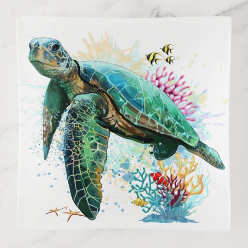 Sea turtle underwater watercolor Style Trinket Tray