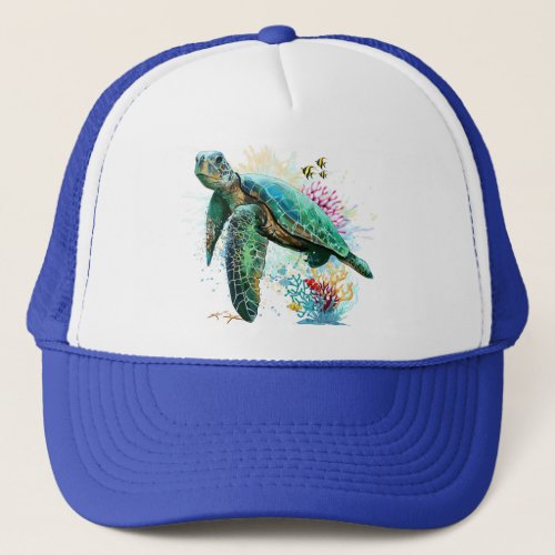 Sea turtle underwater watercolor Style Trucker Hat