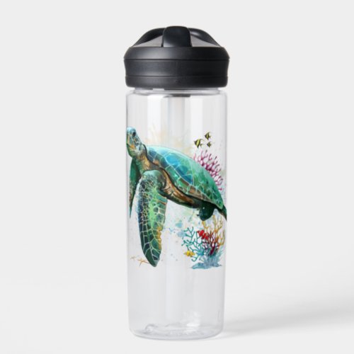 Sea turtle underwater watercolor Style Water Bottle