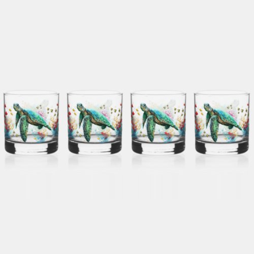 Sea turtle underwater watercolor Style Whiskey Glass