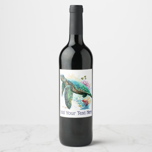 Sea turtle underwater watercolor Style Wine Label