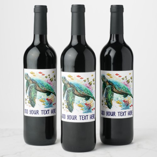 Sea turtle underwater watercolor Style Wine Label