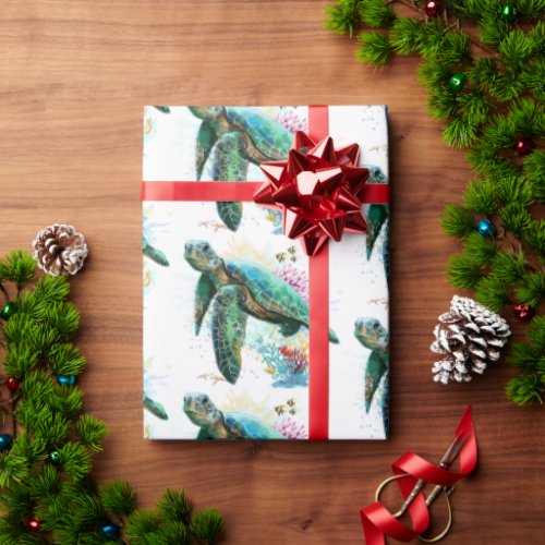 Sea turtle underwater watercolor Style Wrapping Paper