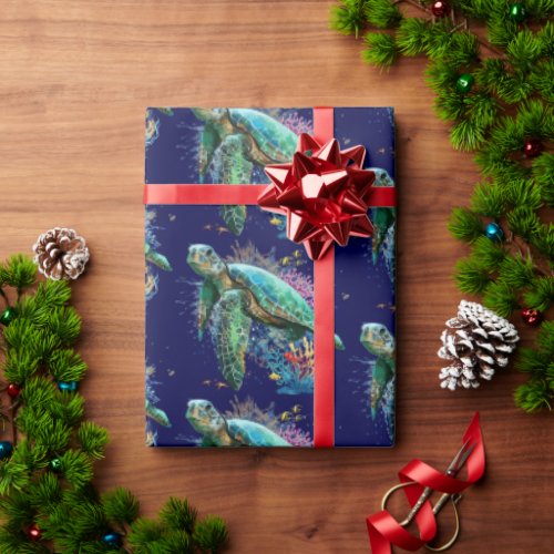 Sea turtle underwater watercolor Style Wrapping Paper