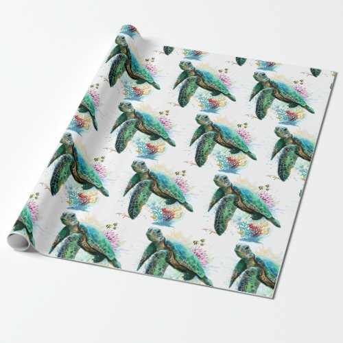 Sea turtle underwater watercolor Style Wrapping Paper