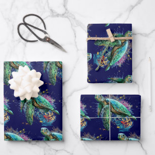 Sea turtle underwater watercolor Style Wrapping Paper Sheets