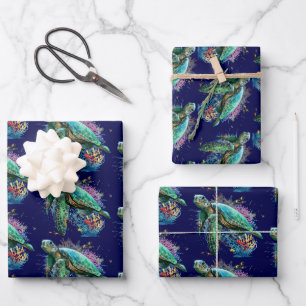 Sea turtle underwater watercolor Style Wrapping Paper Sheets