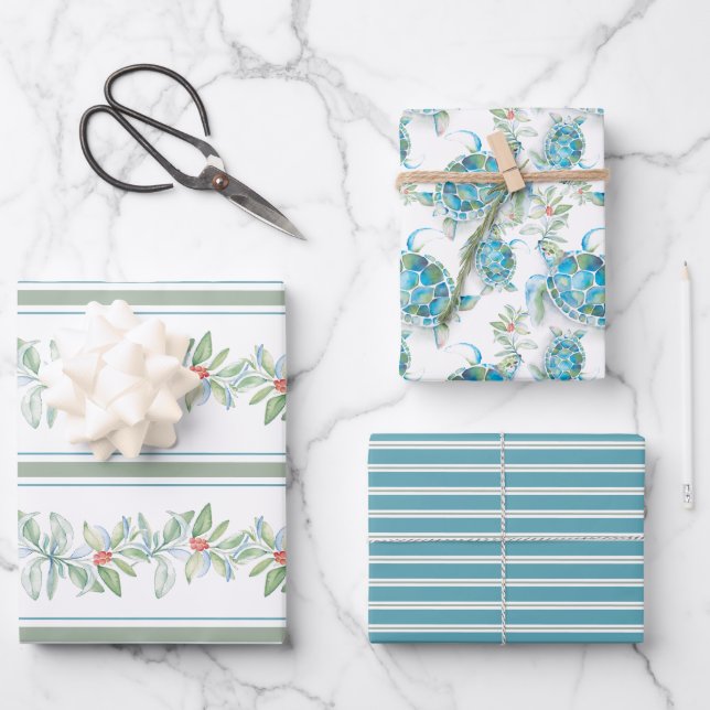 Sea Turtle Unique Christmas Gifts Wrapping Paper Sheets (Front)