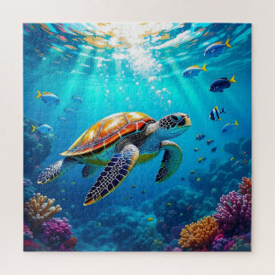 Sea Turtle Vibrant Colorful Underwater Scene Jigsaw Puzzle