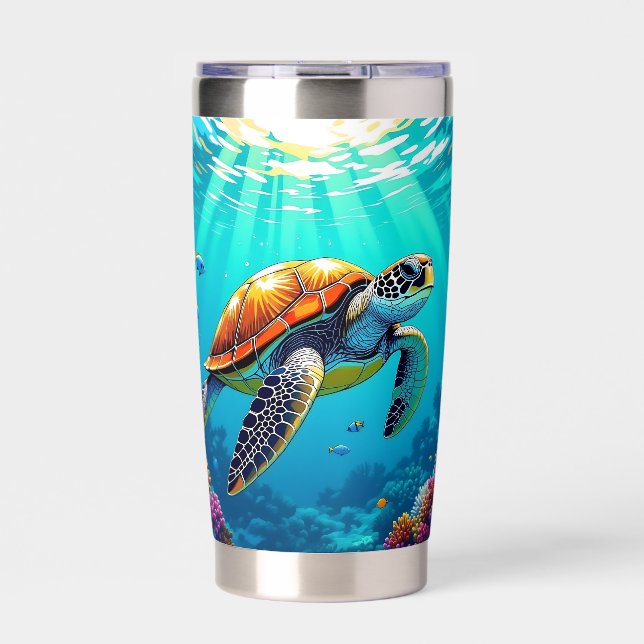 Sea Turtle Vibrant Ocean Illustration Insulated Tumbler (Front)