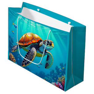 Sea Turtle Vibrant Ocean Illustration Large Gift Bag