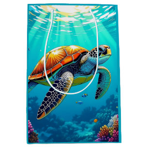 Sea Turtle Vibrant Ocean Illustration Medium Gift Bag