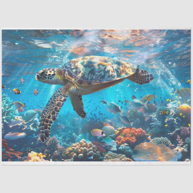Sea Turtle Vibrantly Colored  Decoupage  Tissue Paper (Front)