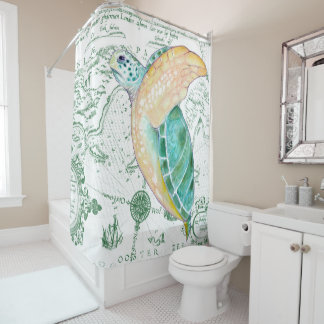 Sea Turtle Vintage Green Shower Curtain