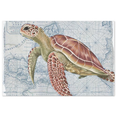 Sea Turtle Vintage Map Nautical Beach Tissue Paper