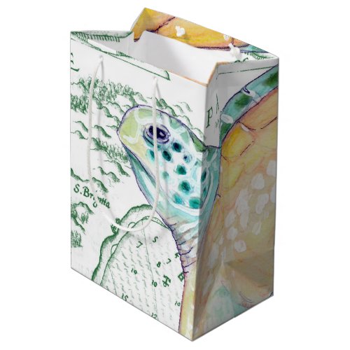 Sea Turtle Vintage Map white Medium Gift Bag