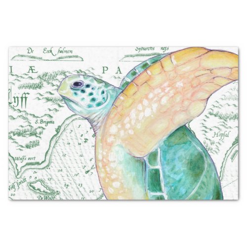 Sea Turtle Vintage Map white Tissue Paper